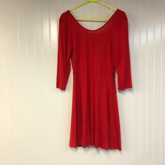 Express Dresses & Skirts - Express Red A-Line Dress with 3/4 Sleeves Scoop Neck and Back Medium Stretch